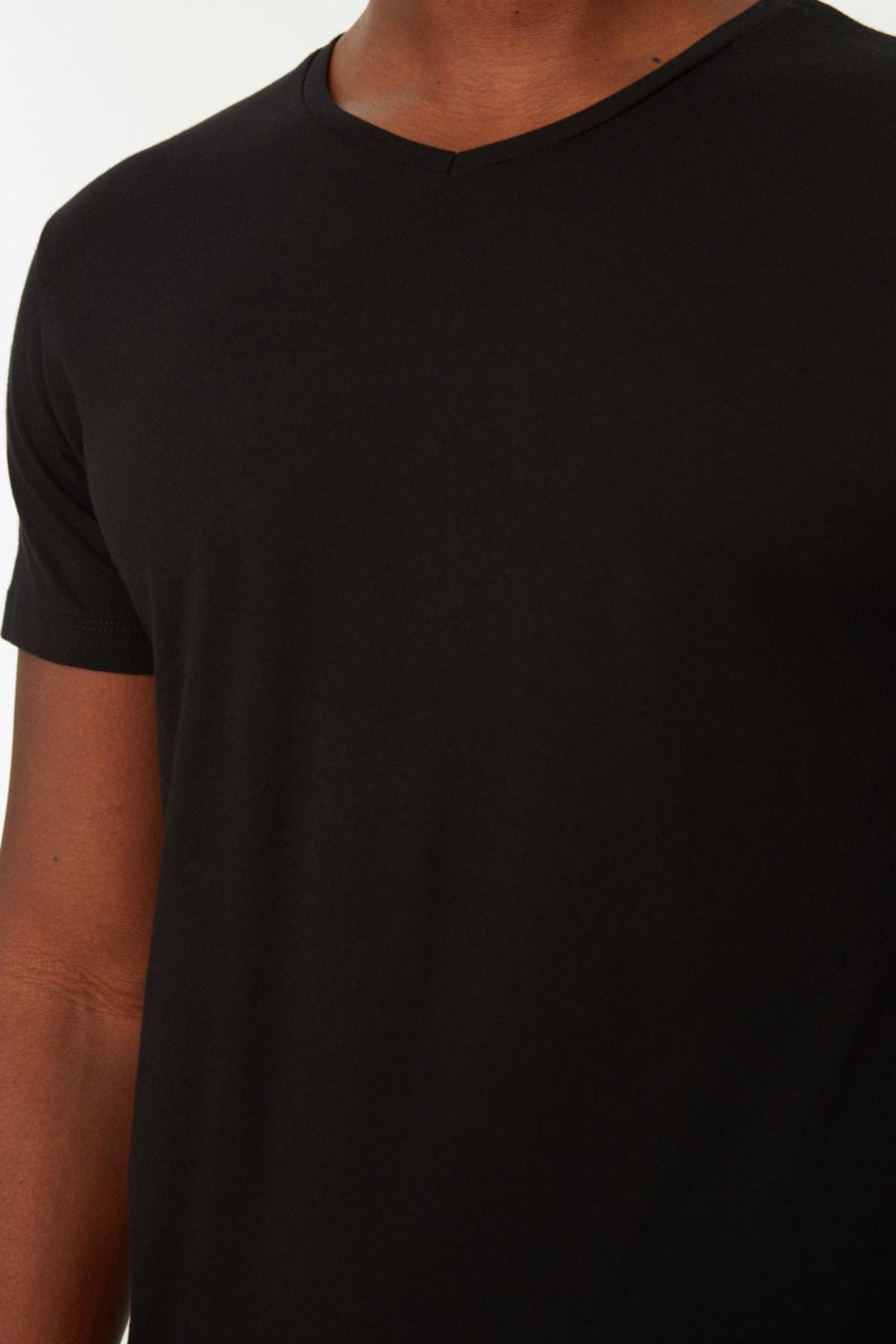 Black Slim V-Neck T-Shirt, , large image number 7