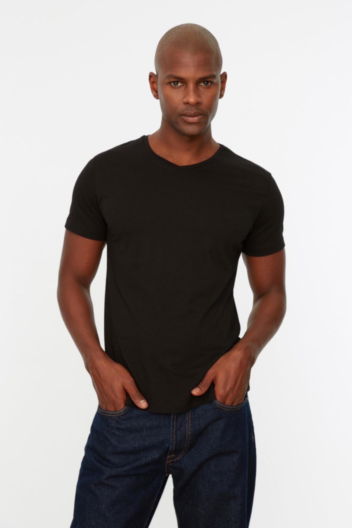 Black Slim V-Neck T-Shirt, , large image number 9