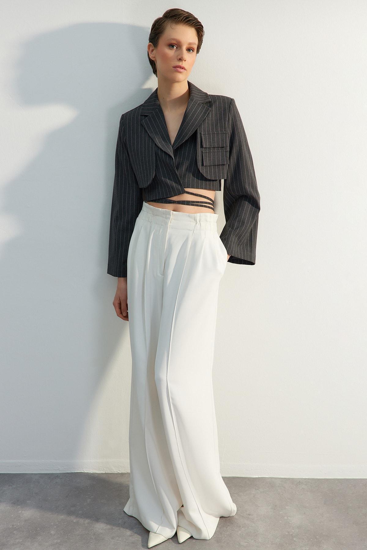 Grey Striped Oversize Blazer, , large image number 1