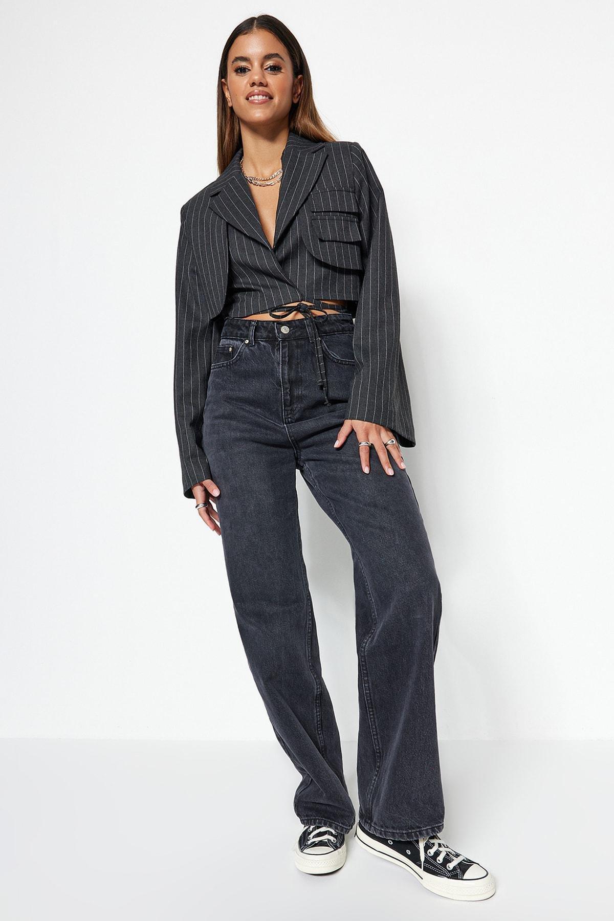 Grey Striped Oversize Blazer, , large image number 7