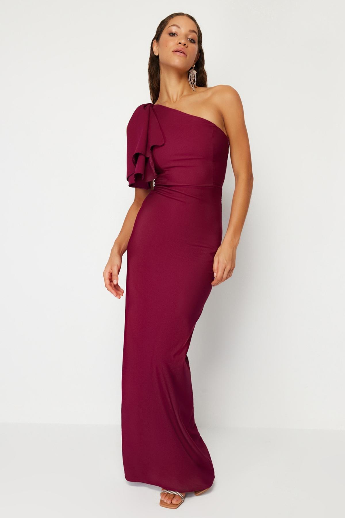 Burgundy Fitted Occasionwear Dress, , large image number 1