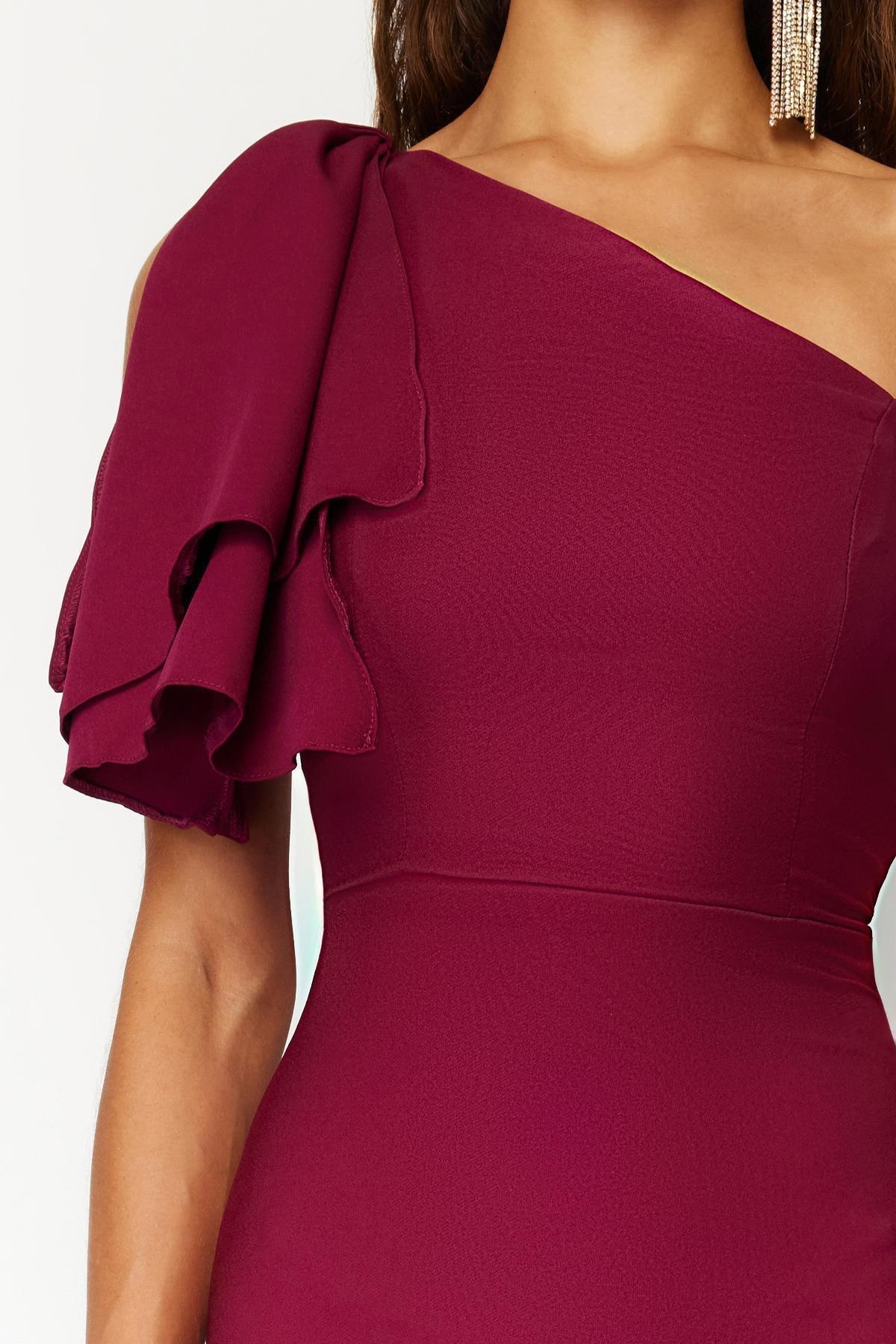 Burgundy Fitted Occasionwear Dress, , large image number 4