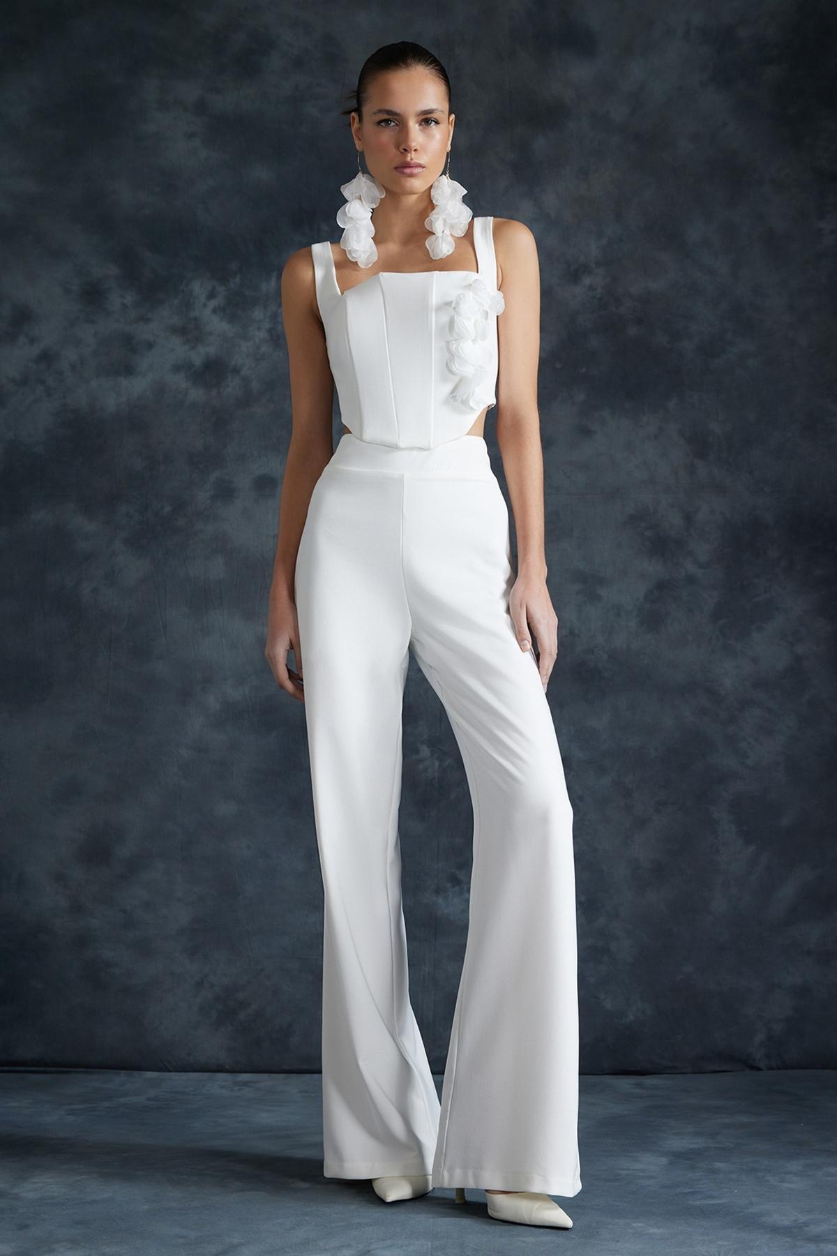 White High Waist Wide Leg Pants, , large image number 0