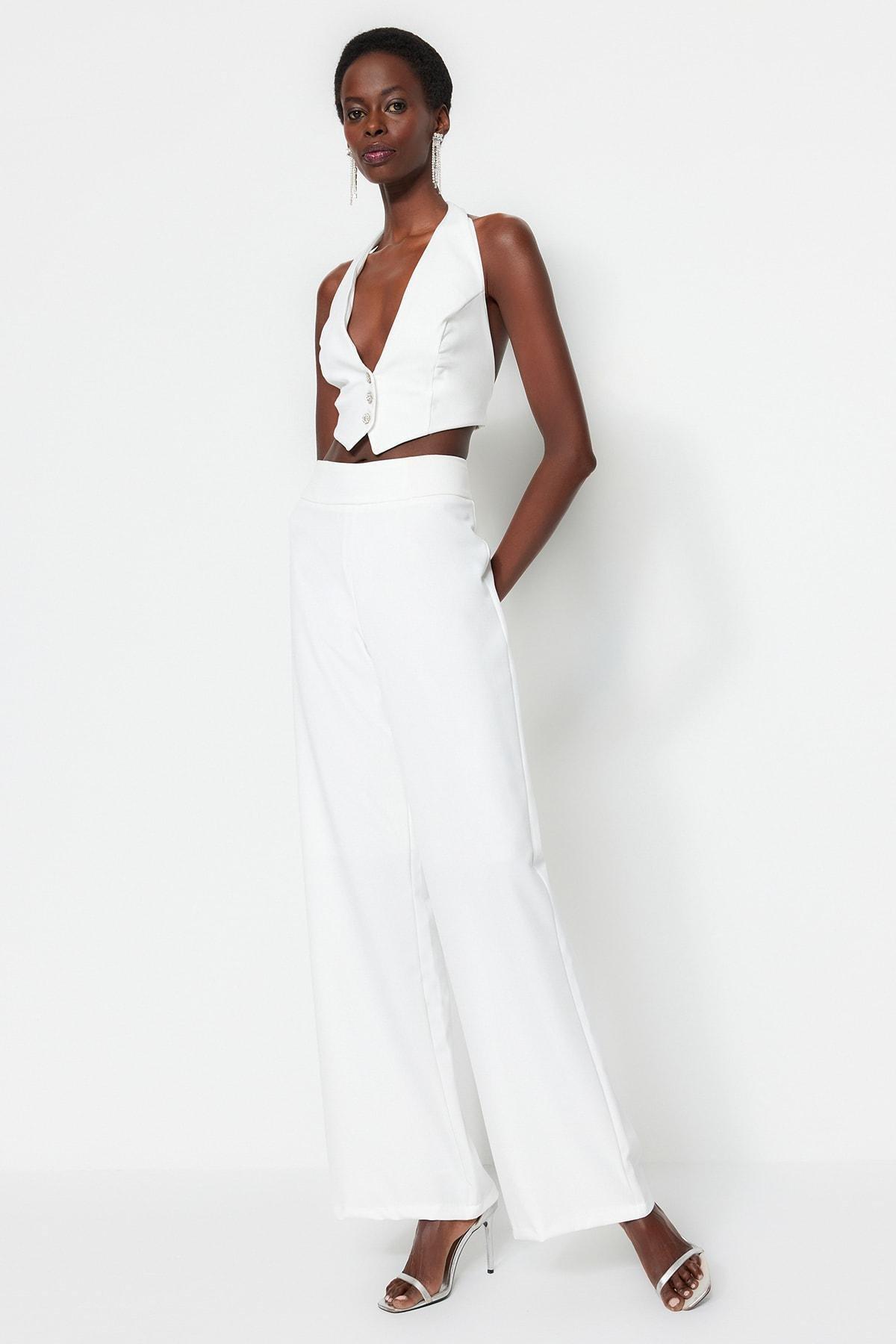 White High Waist Wide Leg Pants, , large image number 1