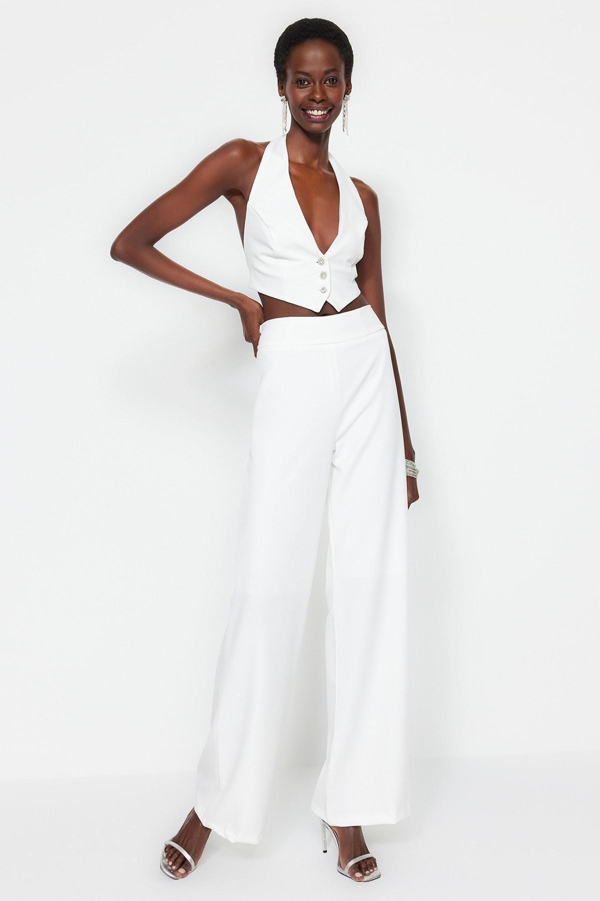 White High Waist Wide Leg Pants, , large image number 2