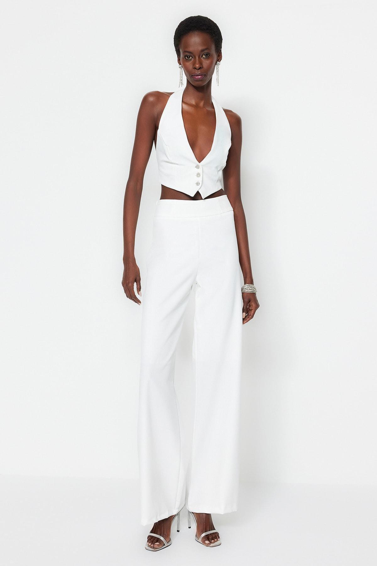 White High Waist Wide Leg Pants, , large image number 3