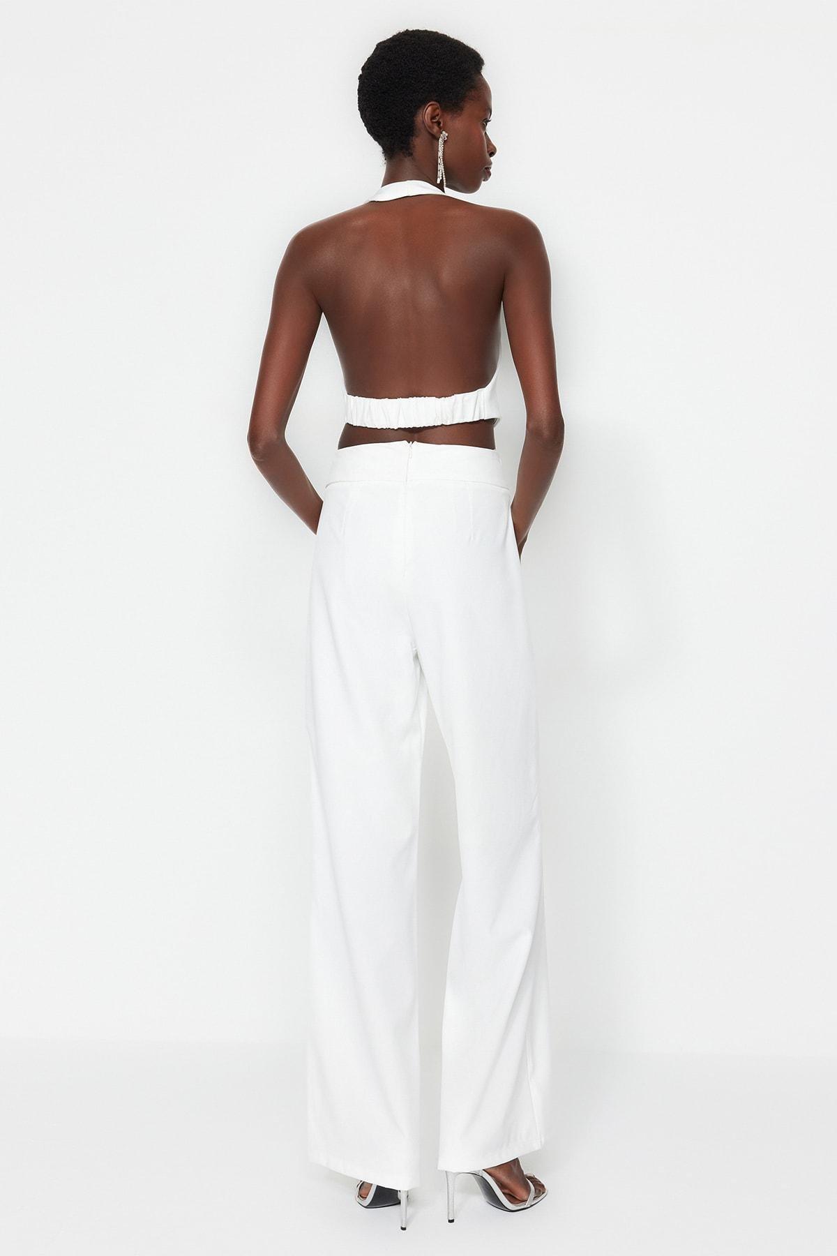 White High Waist Wide Leg Pants, , large image number 5