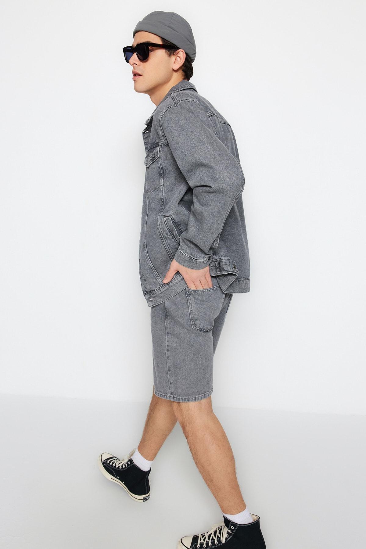 Gray Loose Mid Waist Shorts, , large image number 0