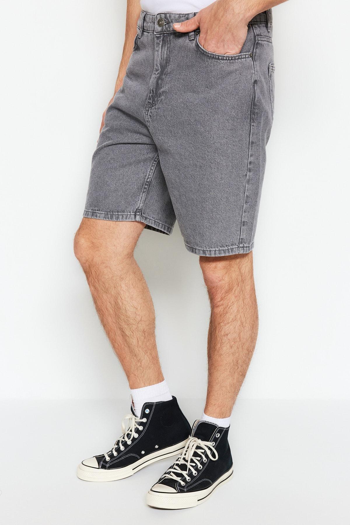 Gray Loose Mid Waist Shorts, , large image number 1