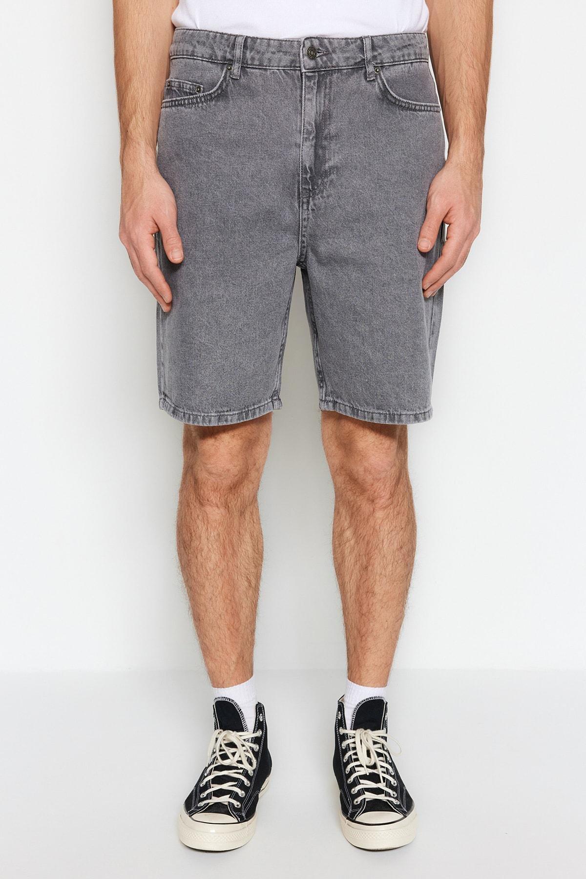 Gray Loose Mid Waist Shorts, , large image number 2