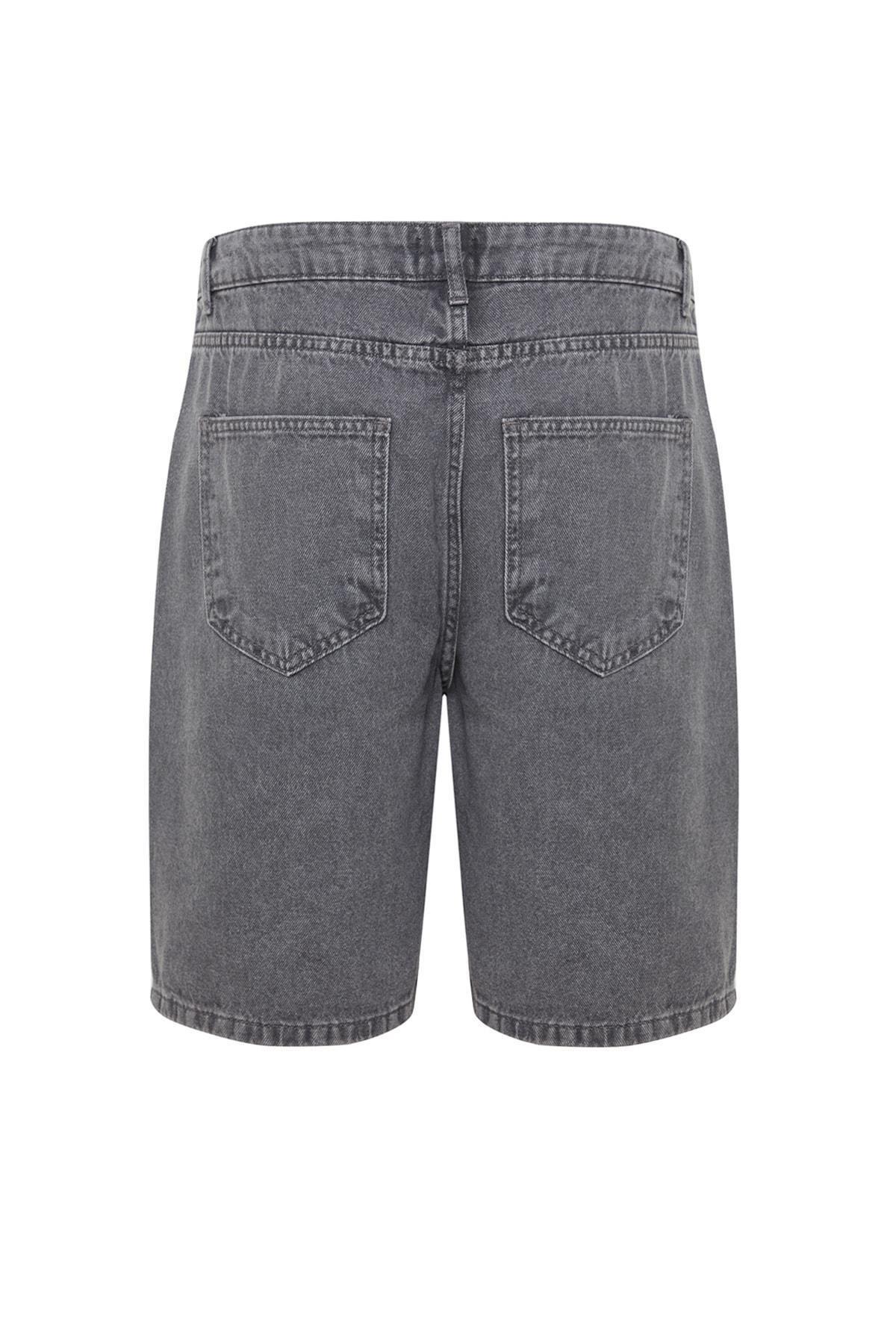 Gray Loose Mid Waist Shorts, , large image number 3