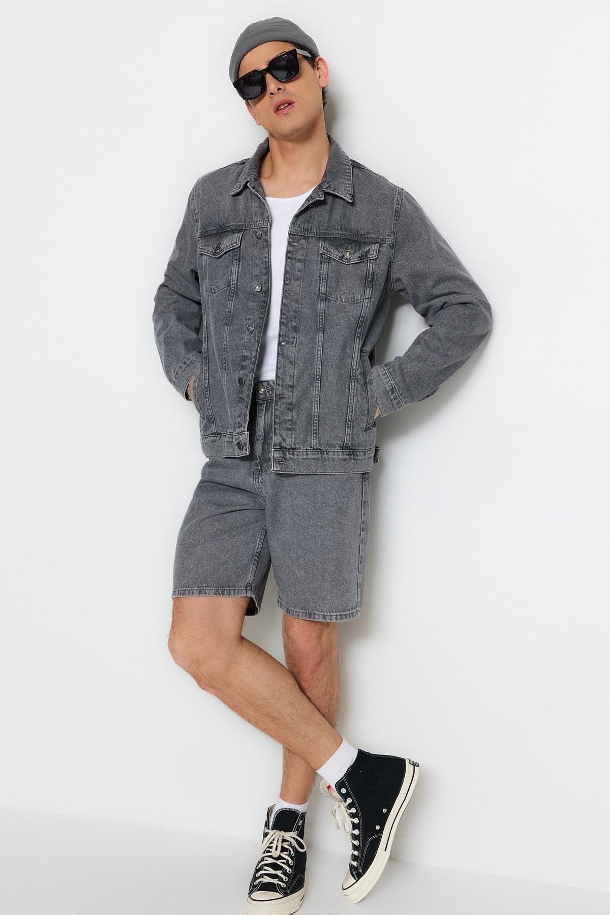 Gray Loose Mid Waist Shorts, , large image number 4