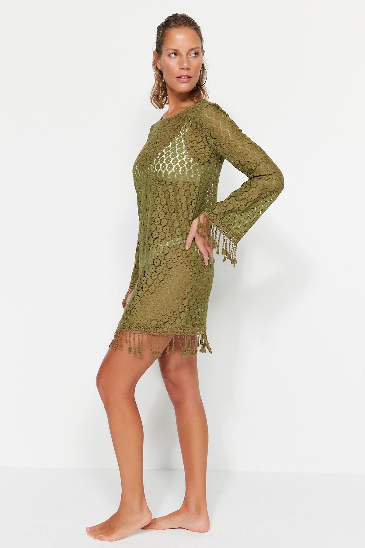Khaki Boat Neck Bodycon Dress, , large image number 2