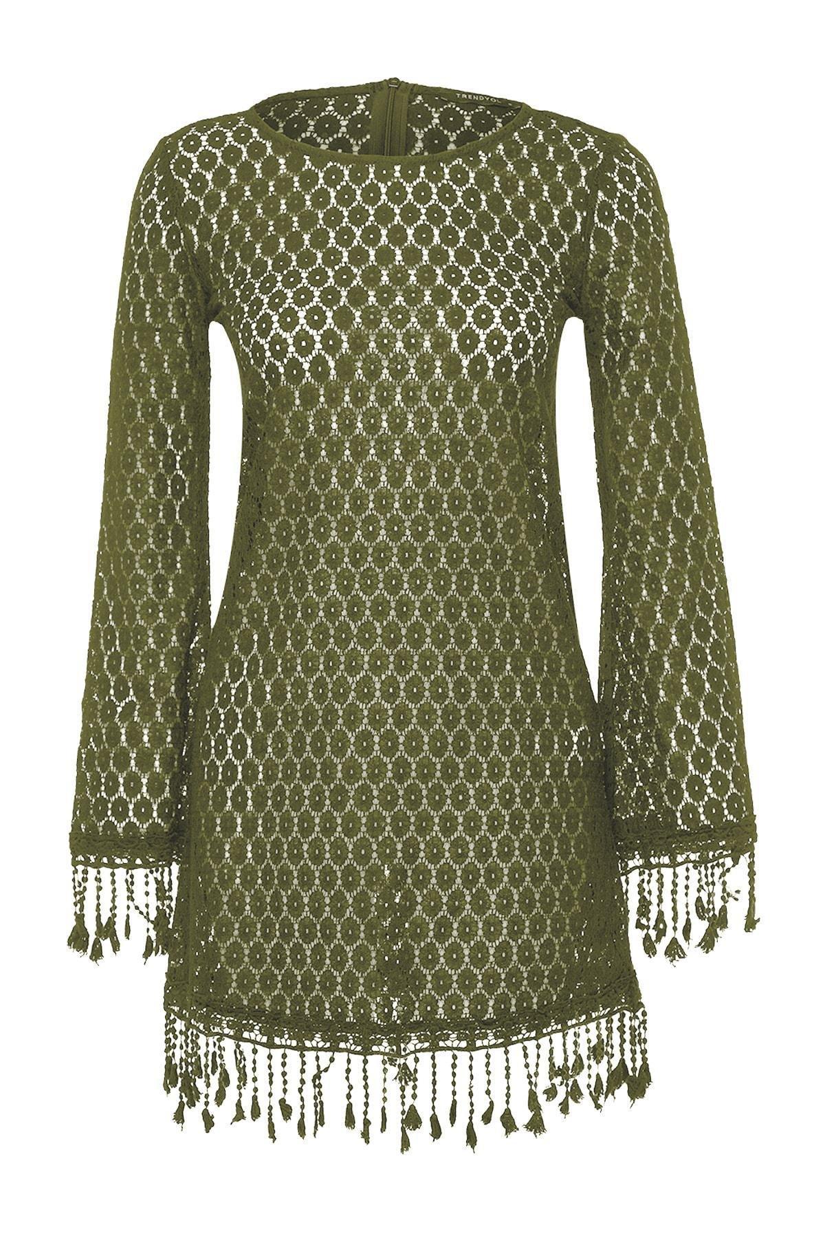 Khaki Boat Neck Bodycon Dress, , large image number 5