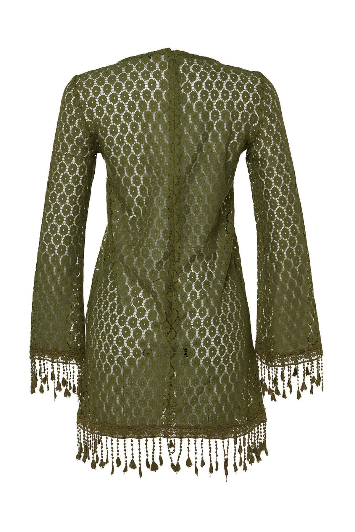 Khaki Boat Neck Bodycon Dress, , large image number 7