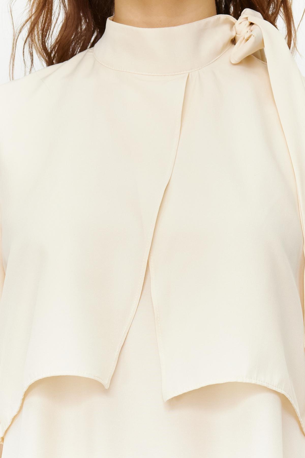 Beige Collar Tie Detail Woven Dress, , large image number 3