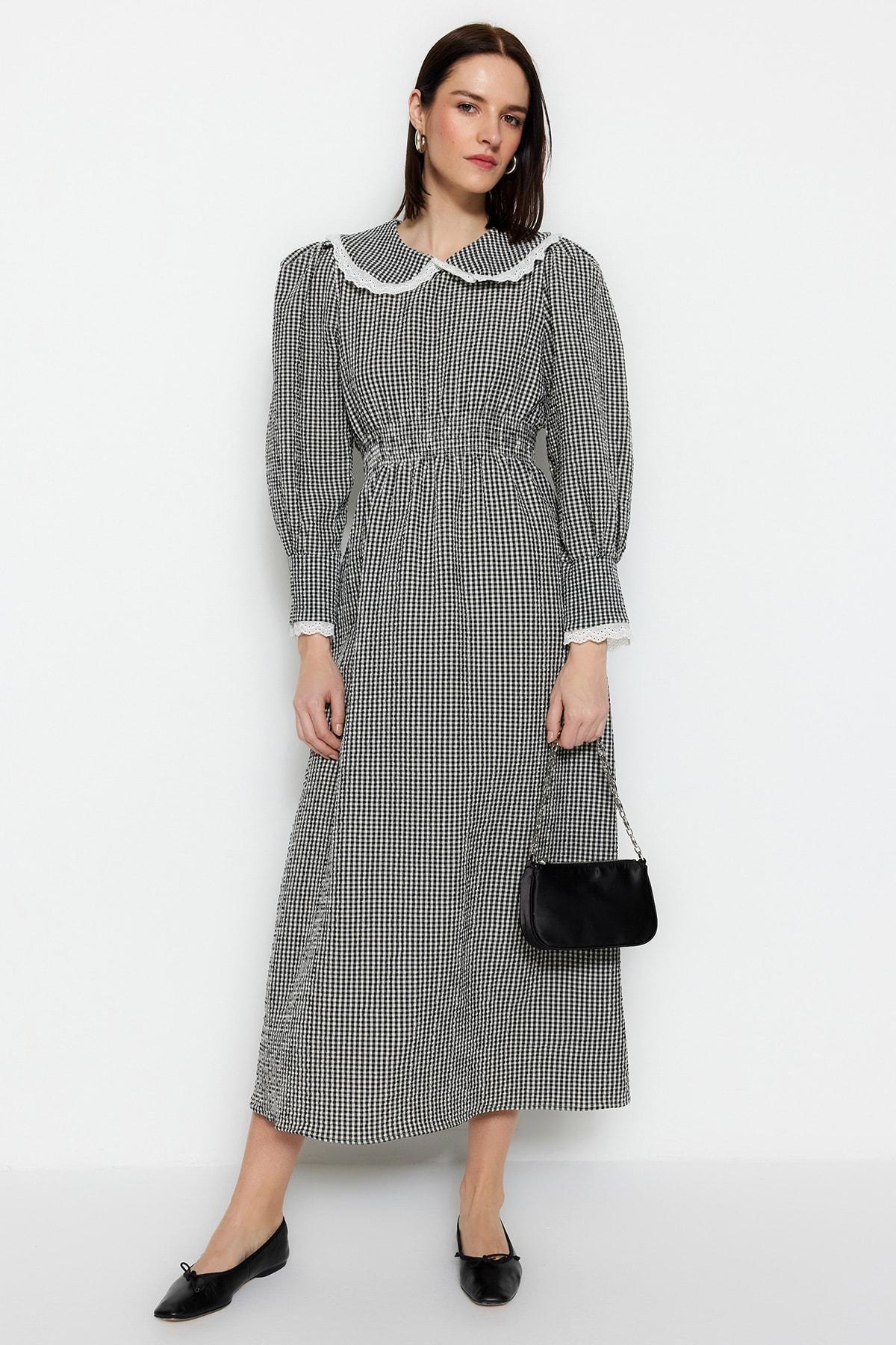 Black Plaid Smock Dress, , large image number 0