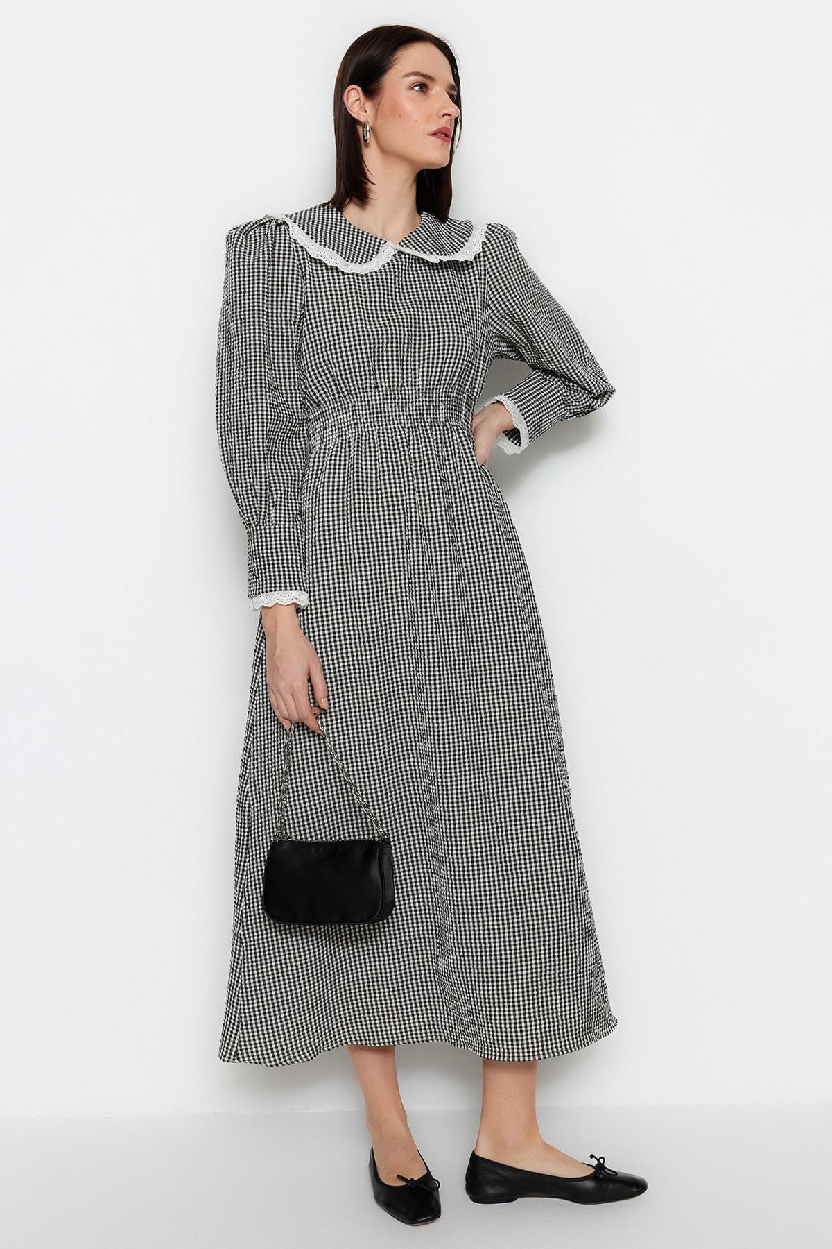 Black Plaid Smock Dress, , large image number 1