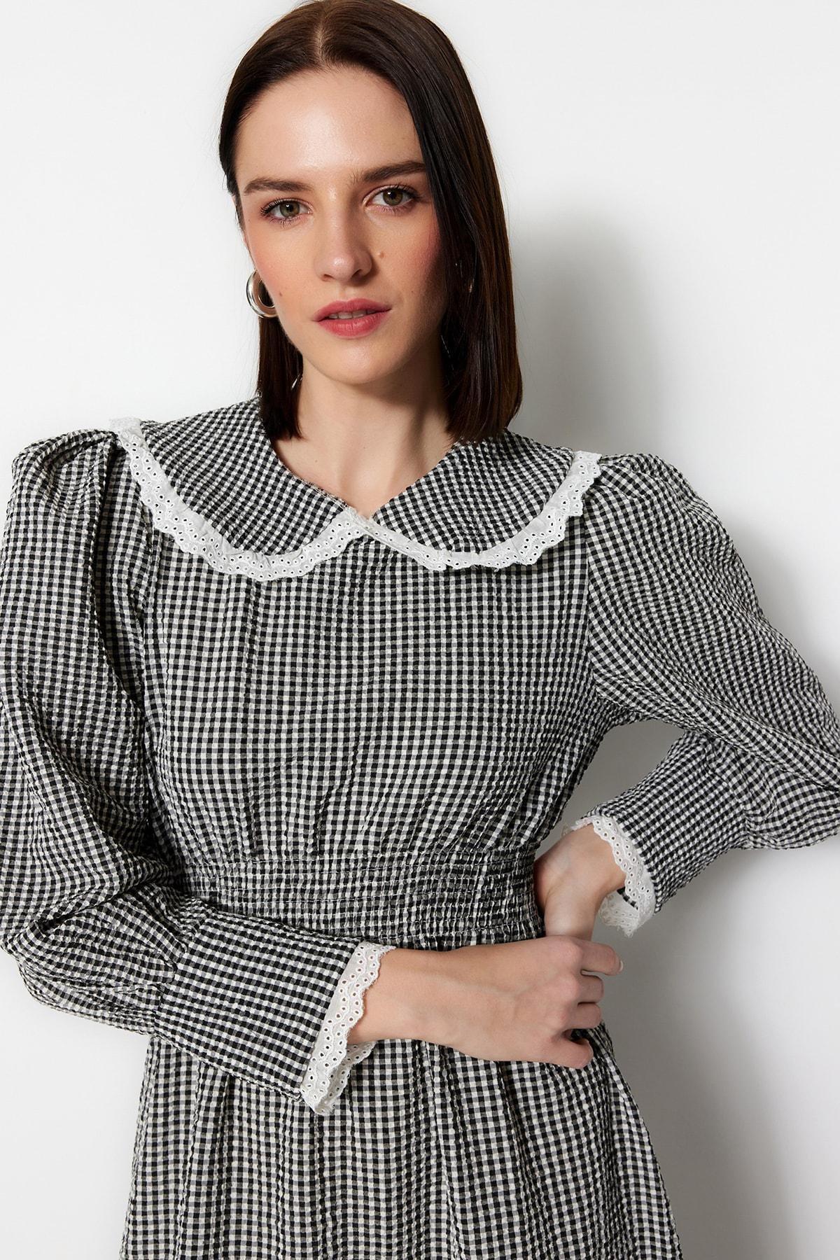 Black Plaid Smock Dress, , large image number 2