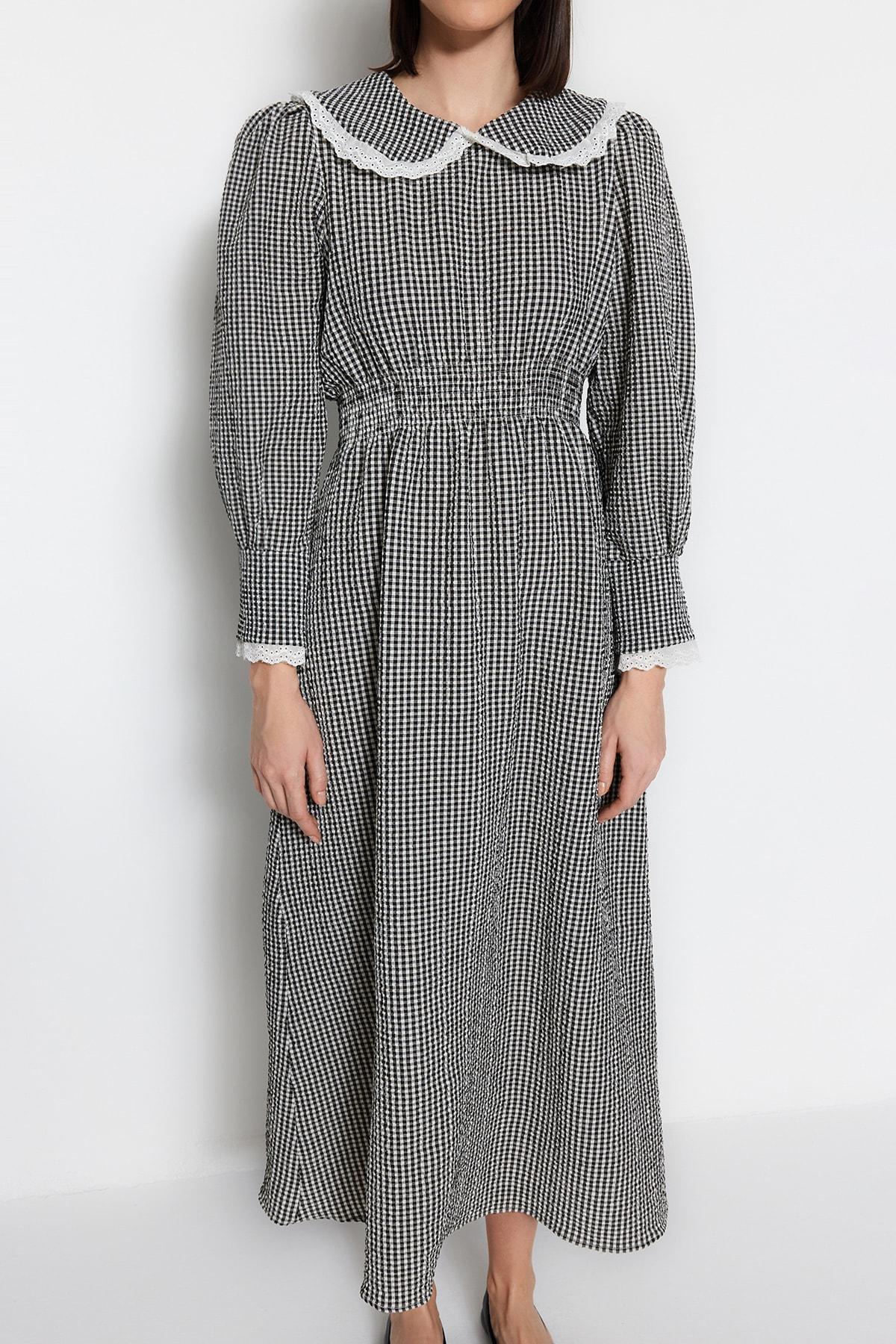 Black Plaid Smock Dress, , large image number 3