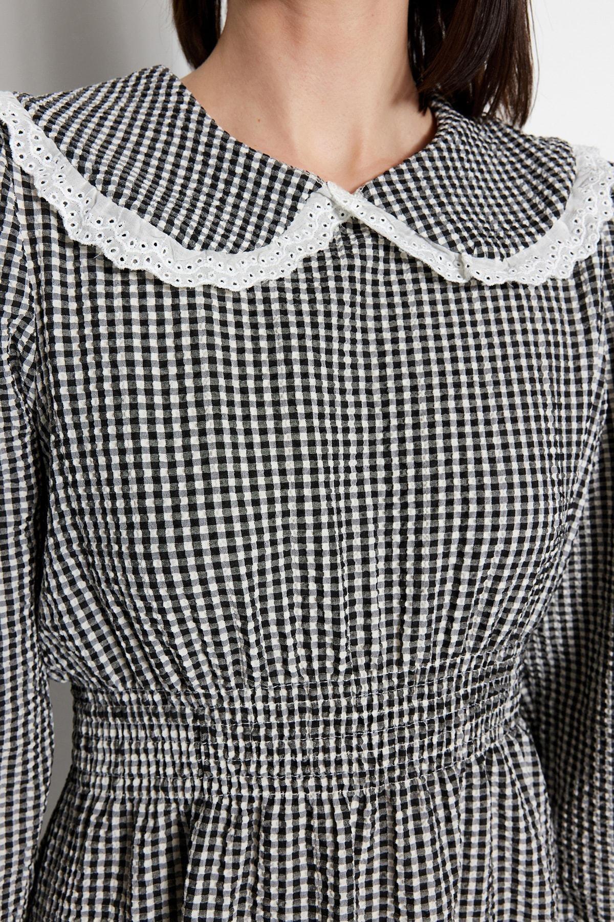 Black Plaid Smock Dress, , large image number 4
