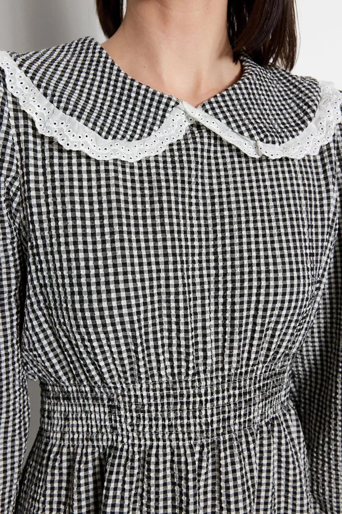 Black Plaid Smock Dress, Black, large image number 4