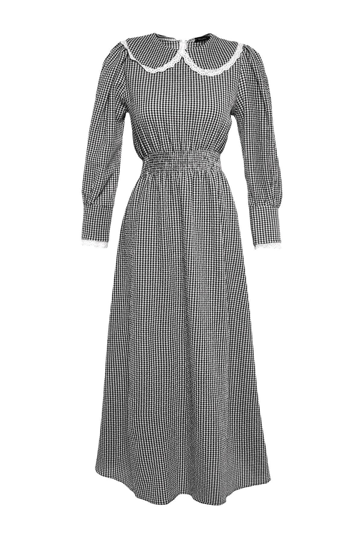 Black Plaid Smock Dress, , large image number 5