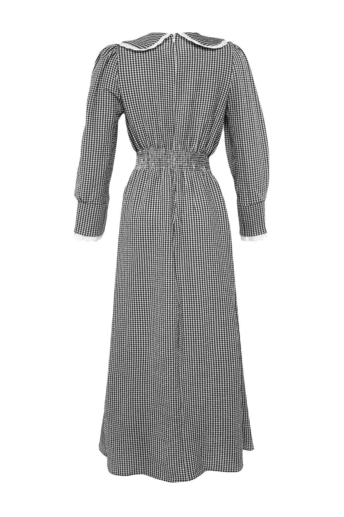 Black Plaid Smock Dress, , large image number 7