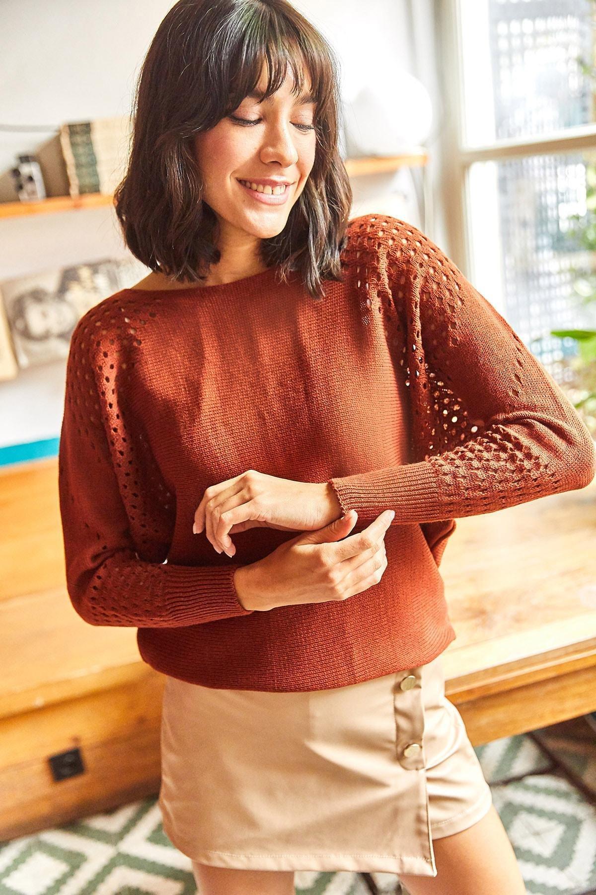 Orange Openwork Oversize Sweater, Tile, large image number 4