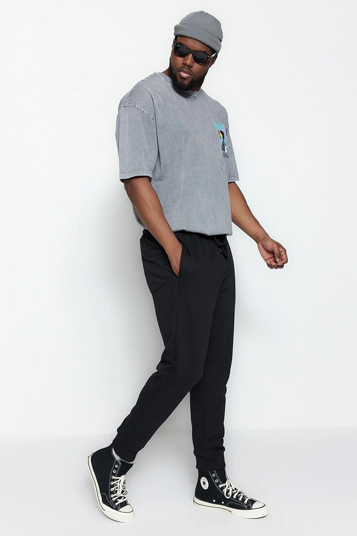 Black Elastic Leg Plus Size Sweatpants, , medium