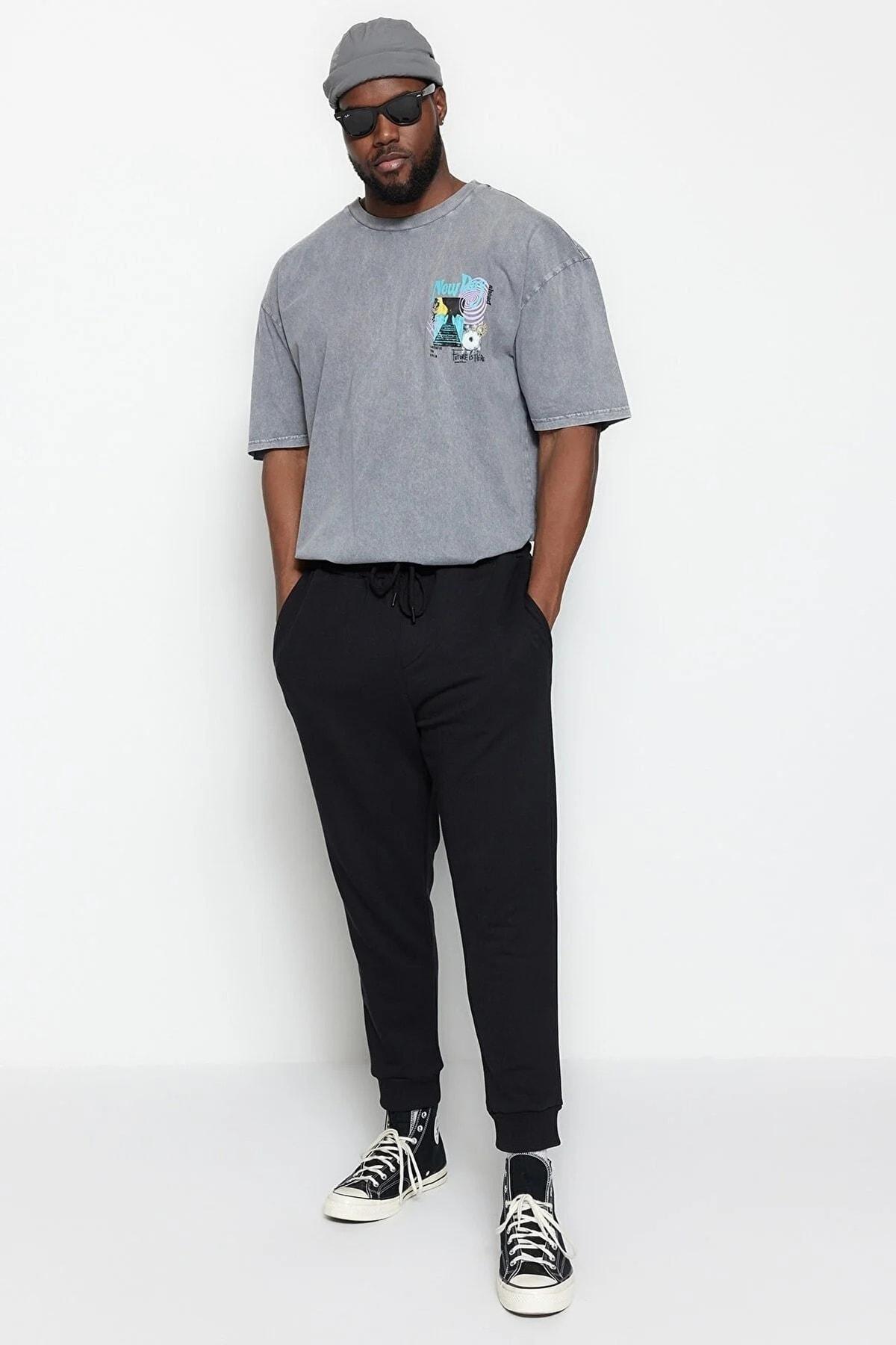 Black Elastic Leg Plus Size Sweatpants, , large image number 3