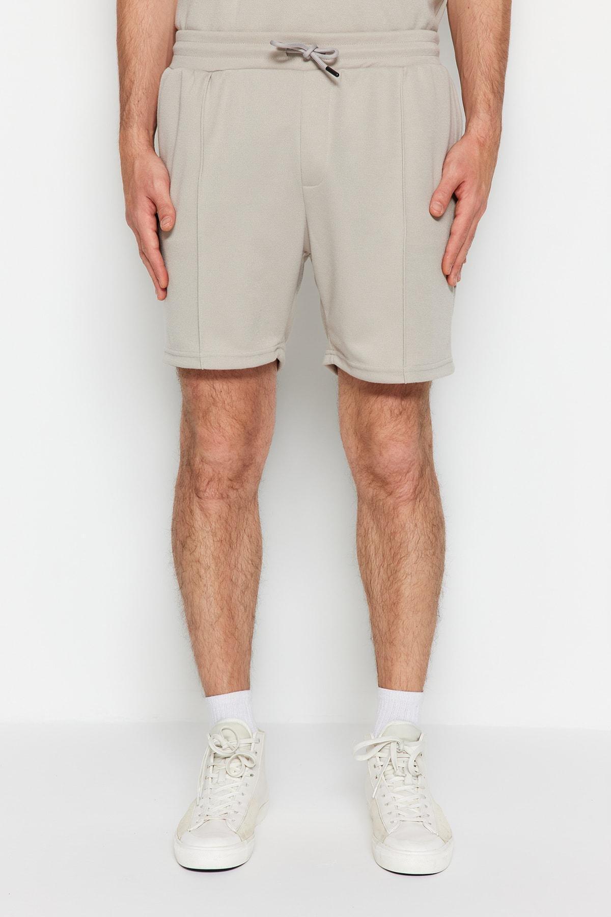 Gray Straight Mid Waist Shorts, , large image number 0