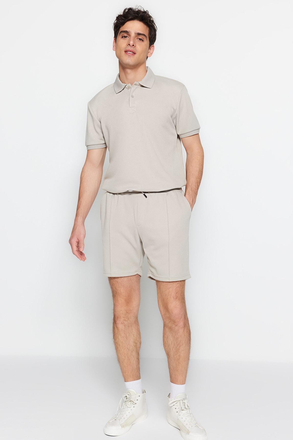 Gray Straight Mid Waist Shorts, , large image number 2