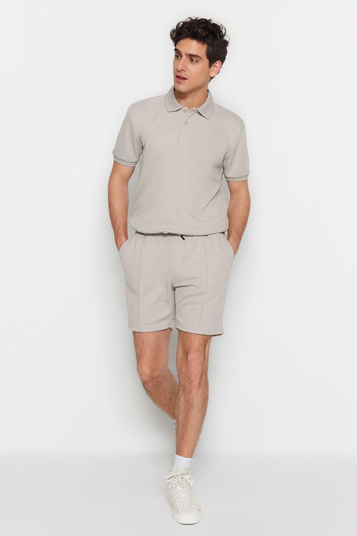 Gray Straight Mid Waist Shorts, , large image number 4