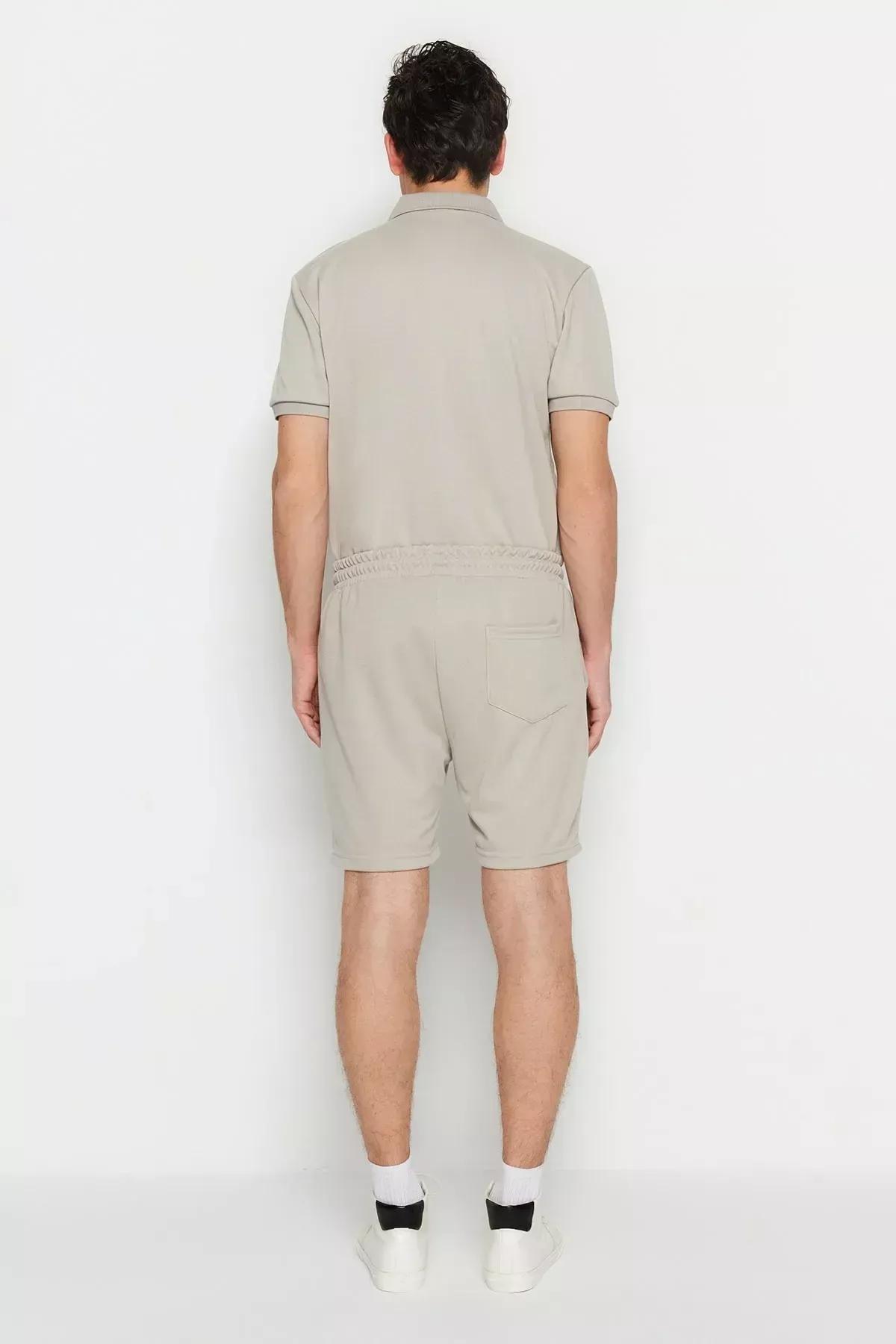 Gray Straight Mid Waist Shorts, Gray, large image number 5