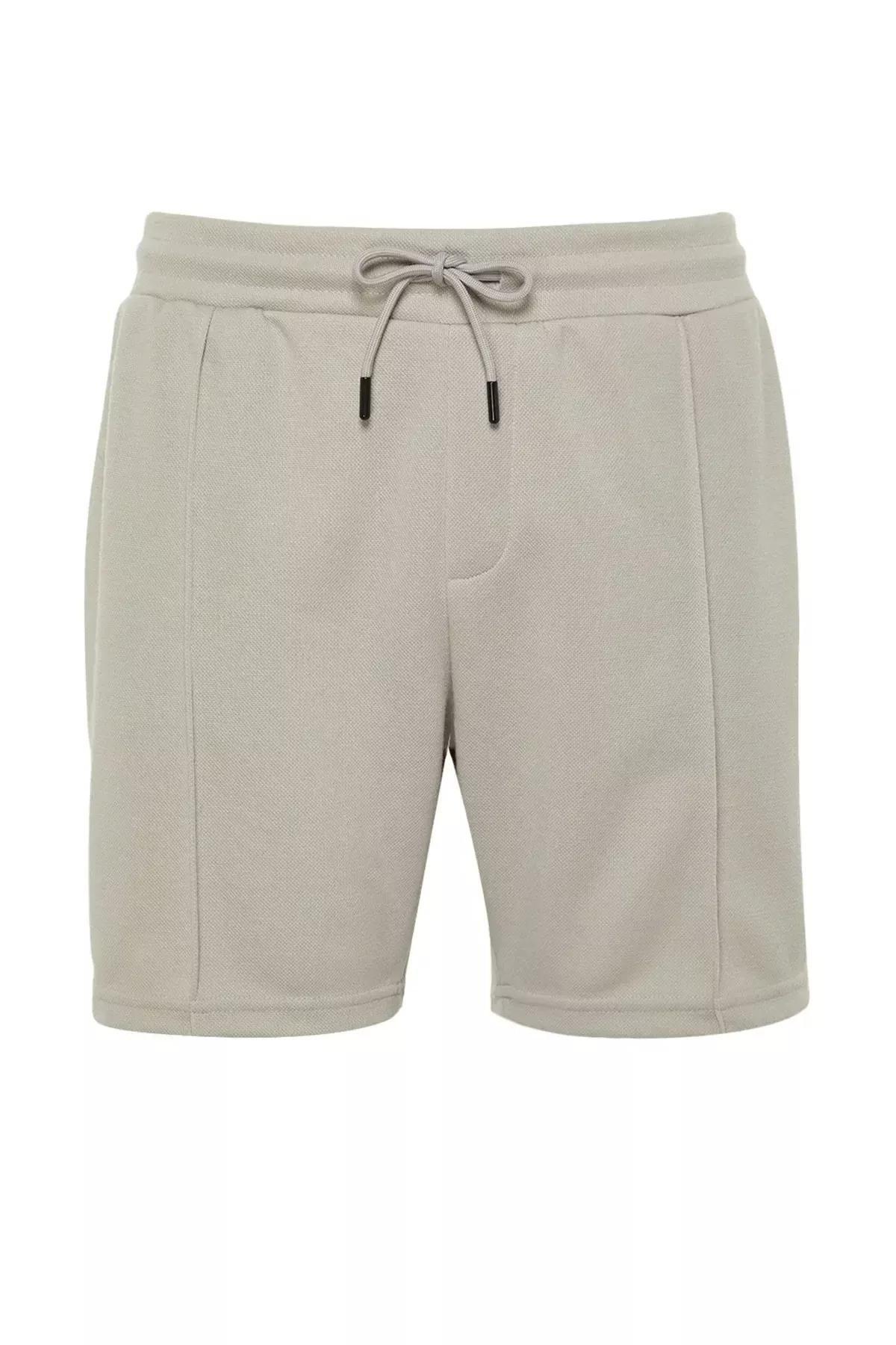 Gray Straight Mid Waist Shorts, Gray, large image number 6