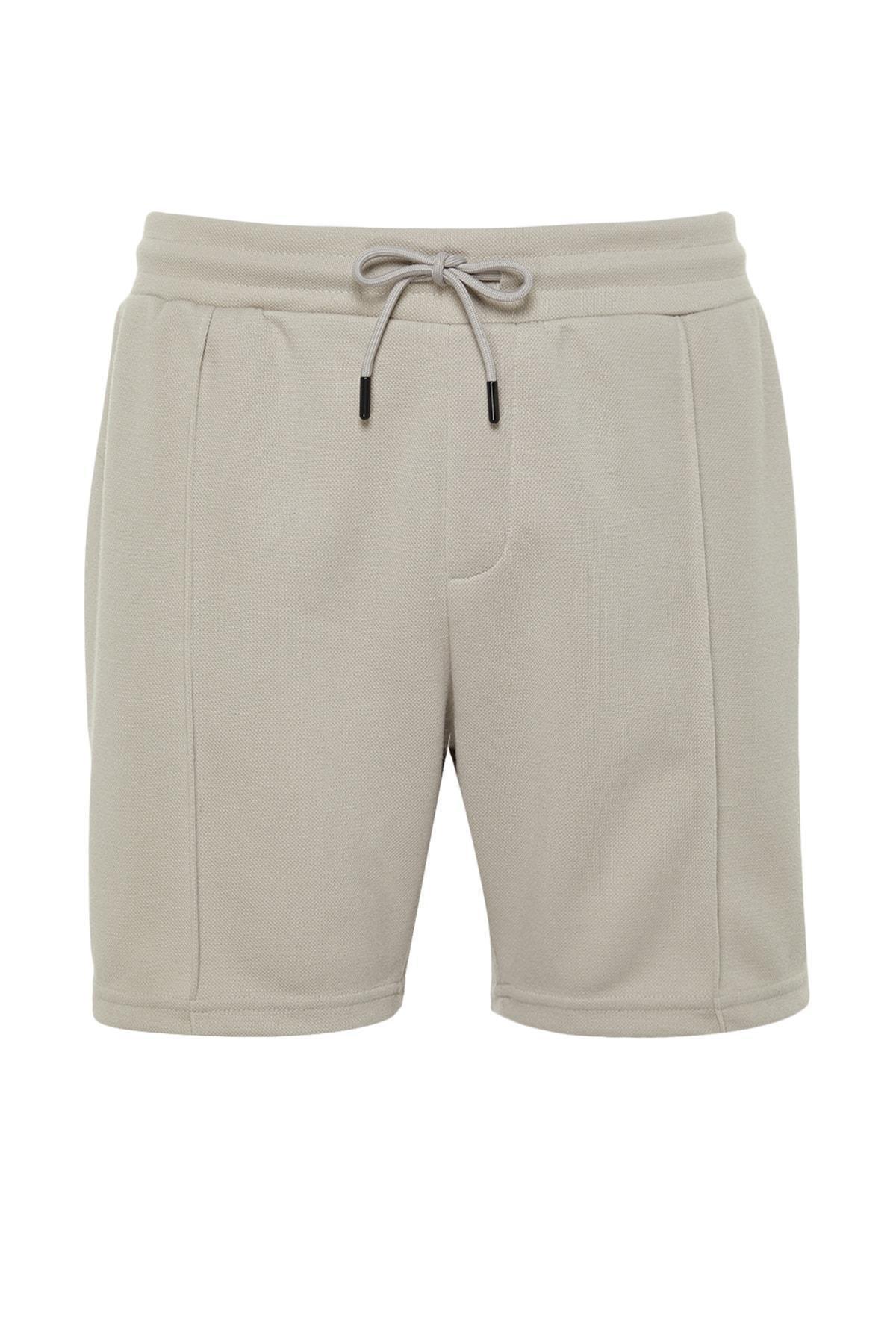 Gray Straight Mid Waist Shorts, , large image number 7