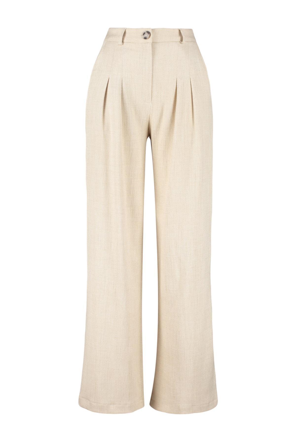 Beige High Waist Wide Leg Pants, , large image number 5