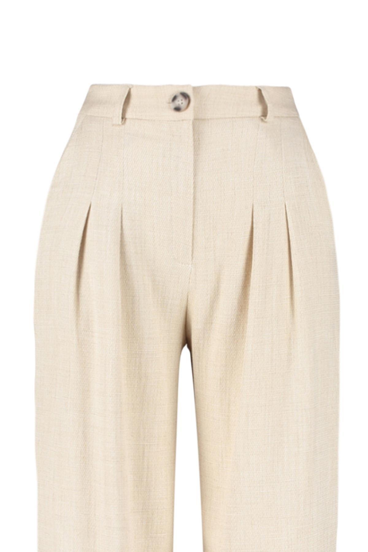 Beige High Waist Wide Leg Pants, , large image number 6