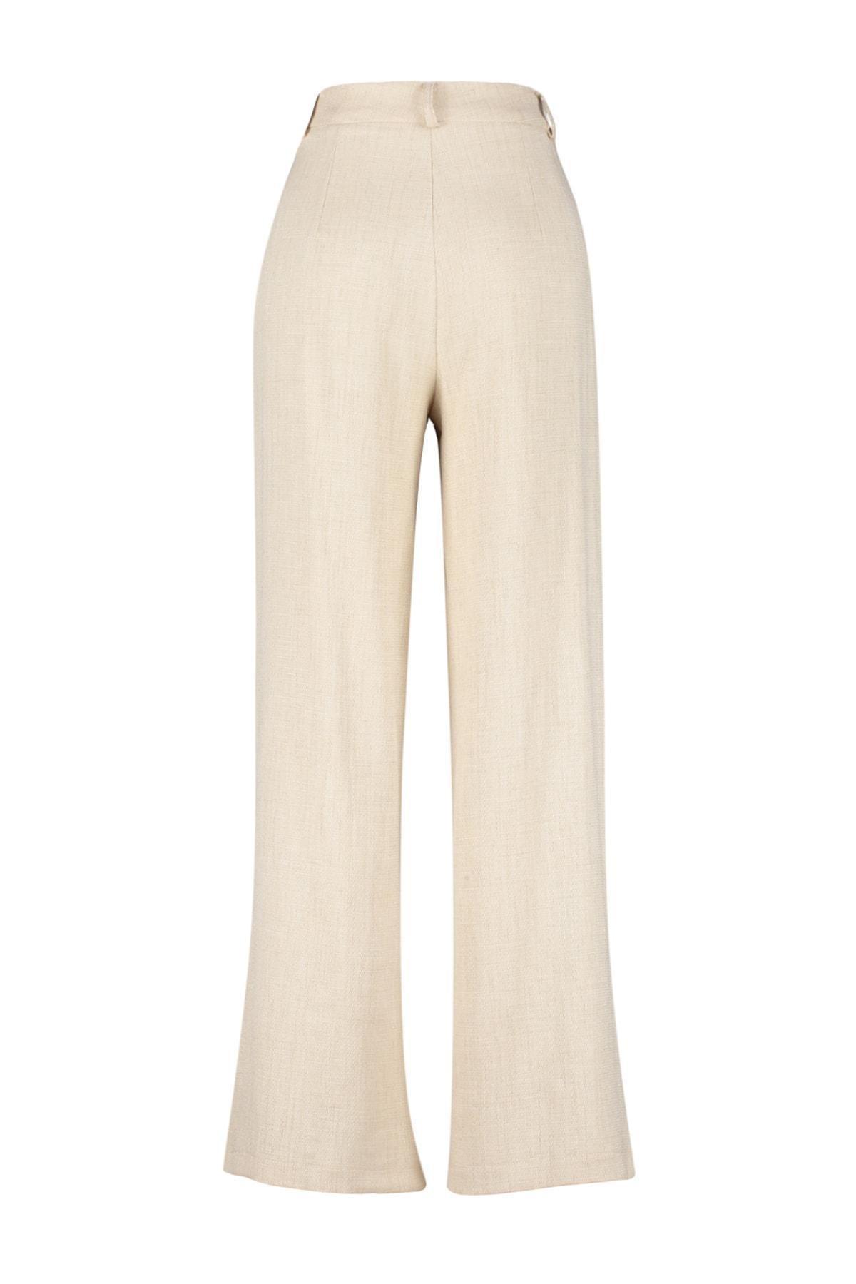 Beige High Waist Wide Leg Pants, , large image number 7