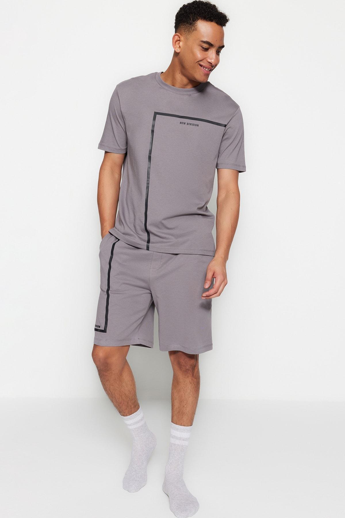 Grey Crew Neck Pajama Set, , large image number 0