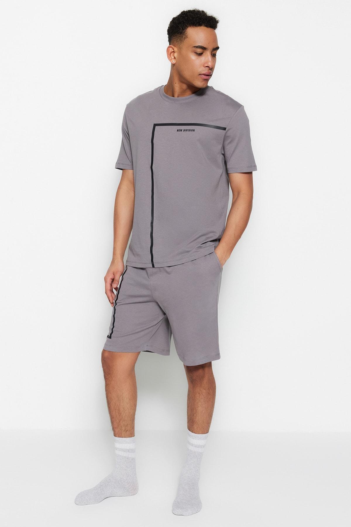 Grey Crew Neck Pajama Set, , large image number 1