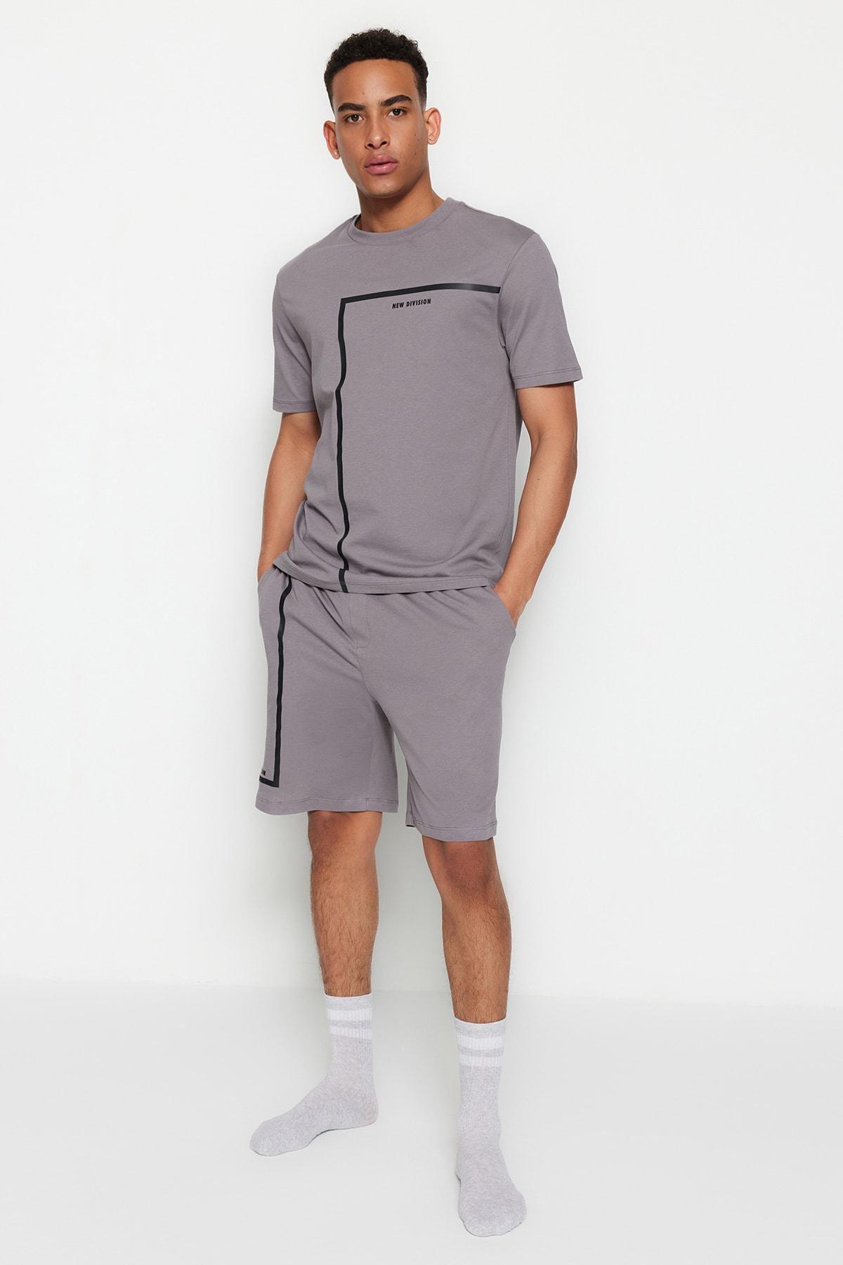 Grey Crew Neck Pajama Set, , large image number 2