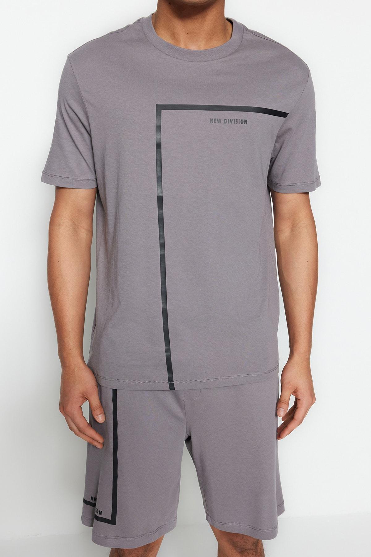 Grey Crew Neck Pajama Set, , large image number 6
