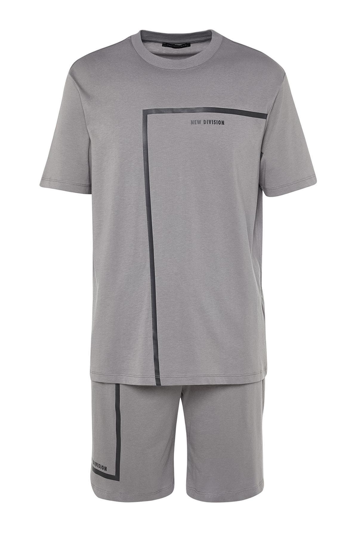 Grey Crew Neck Pajama Set, , large image number 7