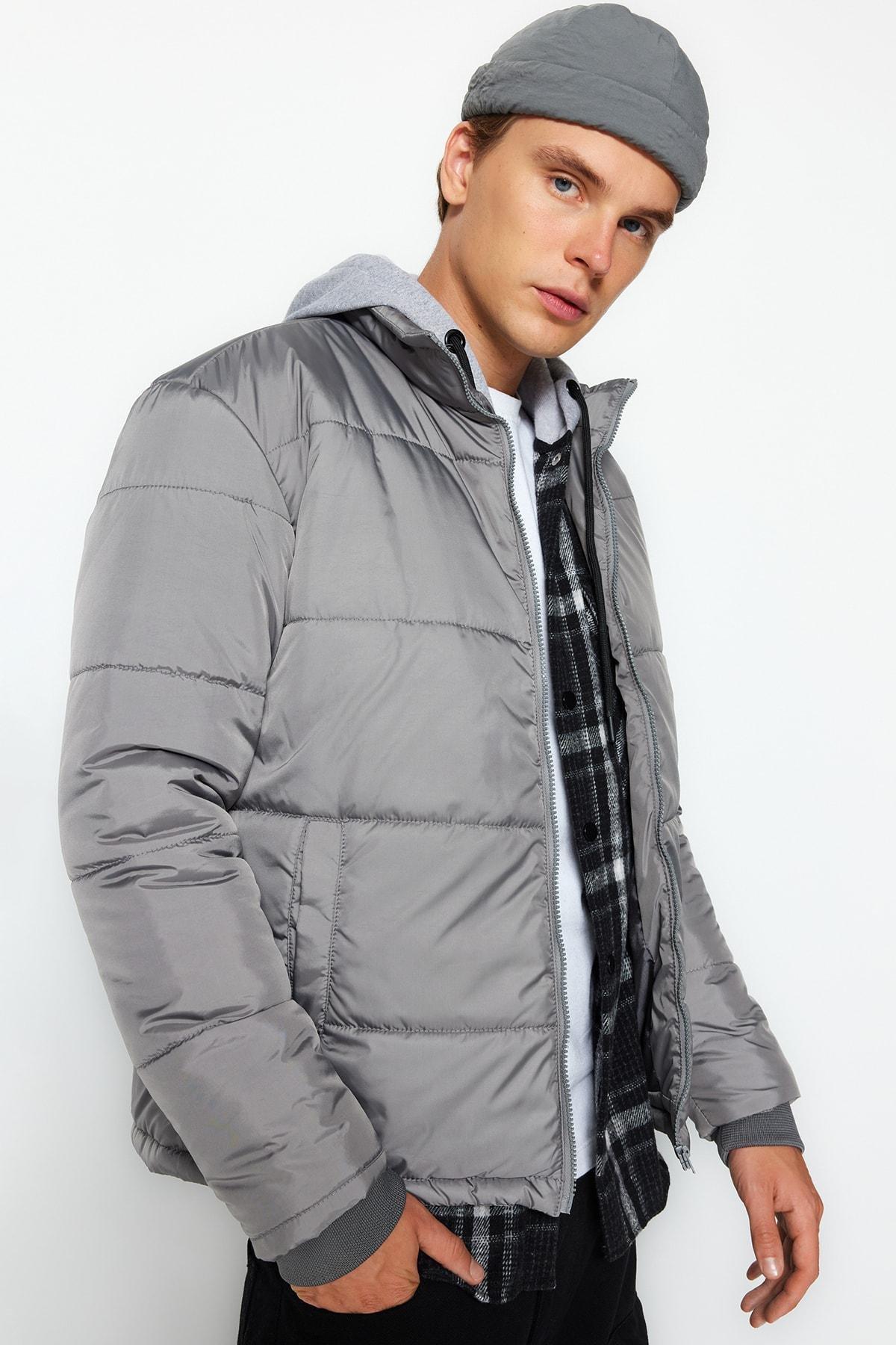 Grey Basic Puffed Jacket, C101_6999, large image number 1