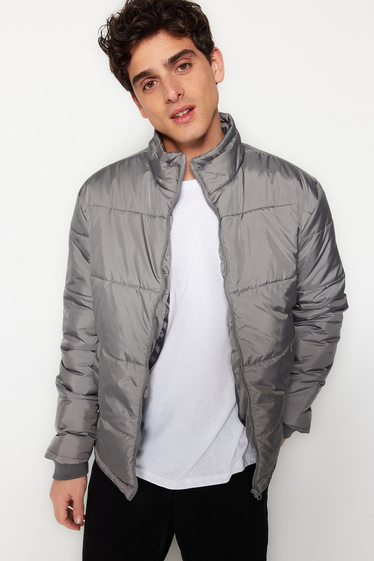 Grey Basic Puffed Jacket, C101_6999, large image number 2