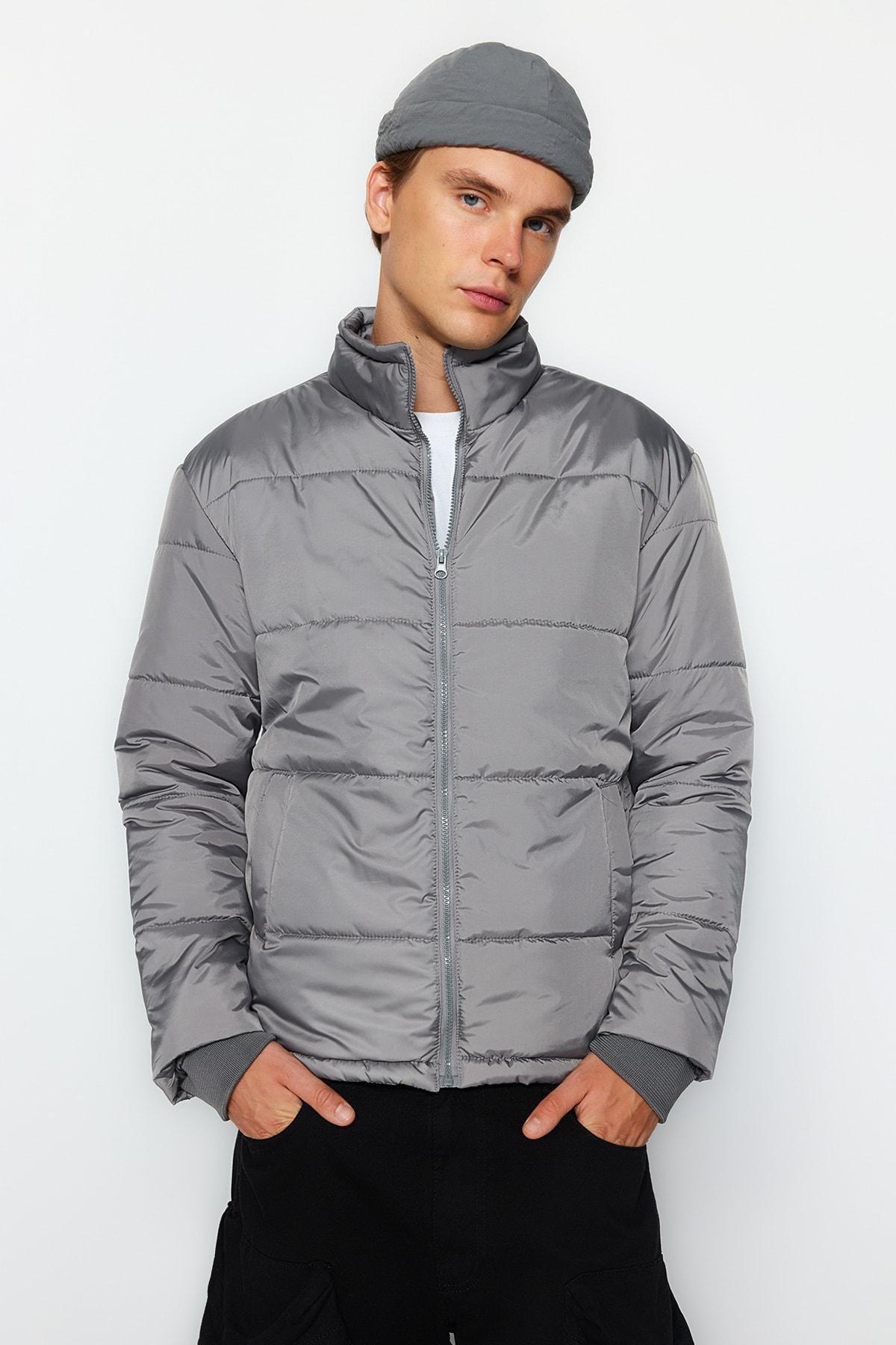 Grey Basic Puffed Jacket, C101_6999, large image number 4
