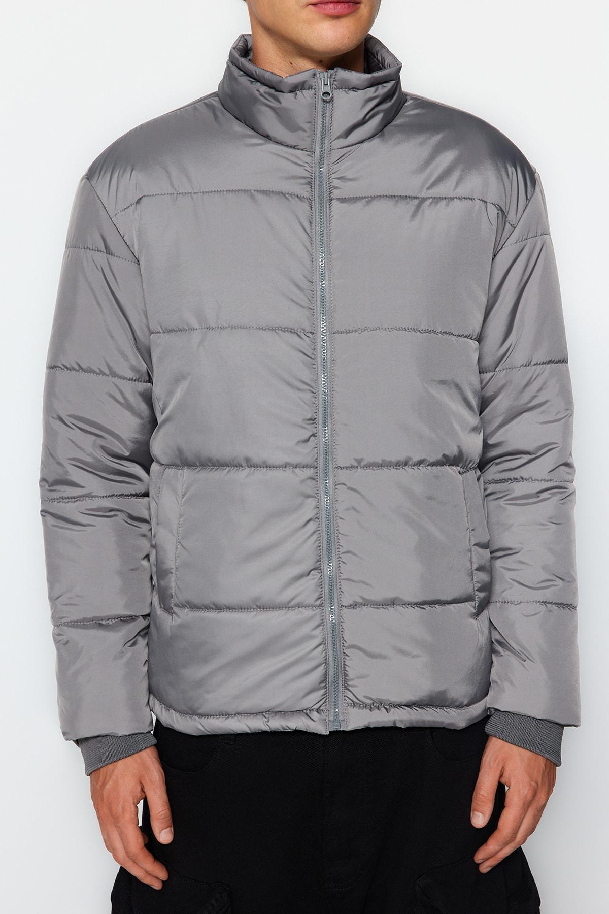 Grey Basic Puffed Jacket, C101_6999, large image number 6