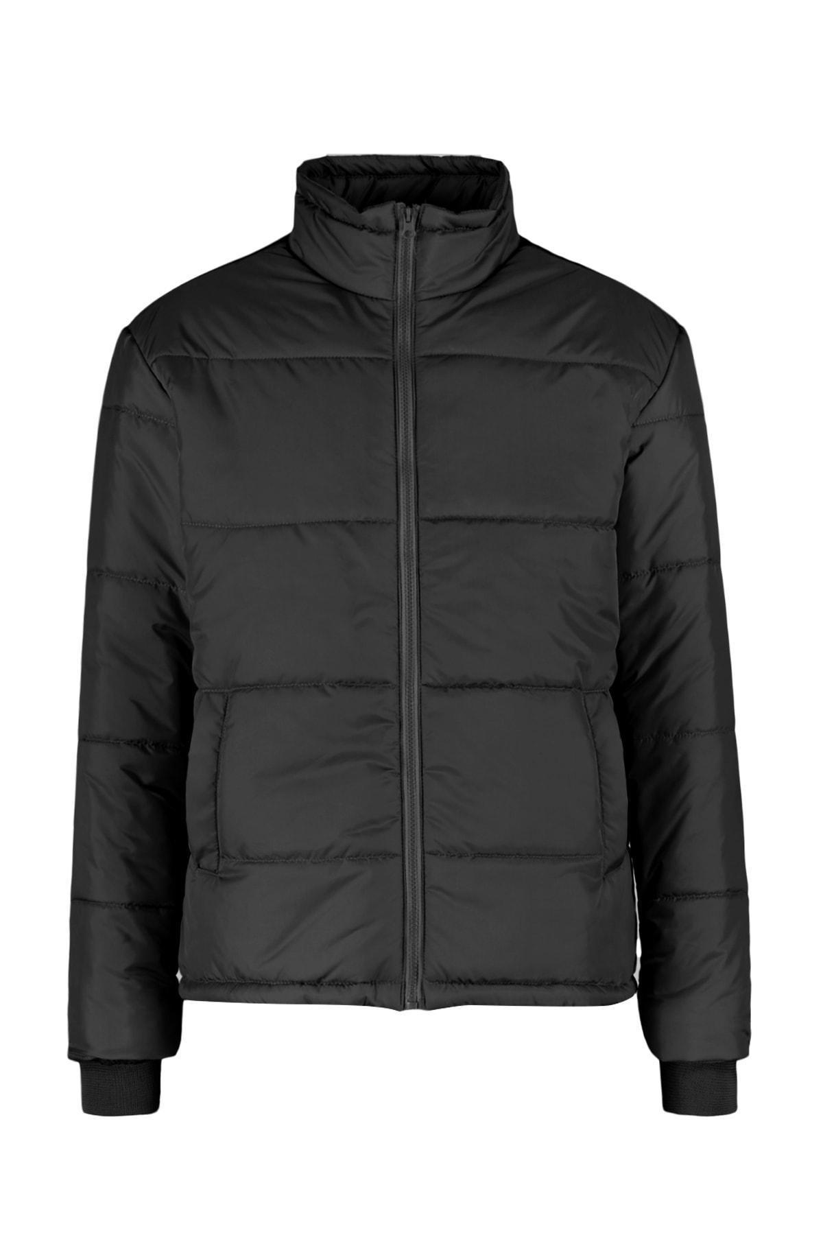 Black Puffer Standing Collar Jacket, , large image number 0